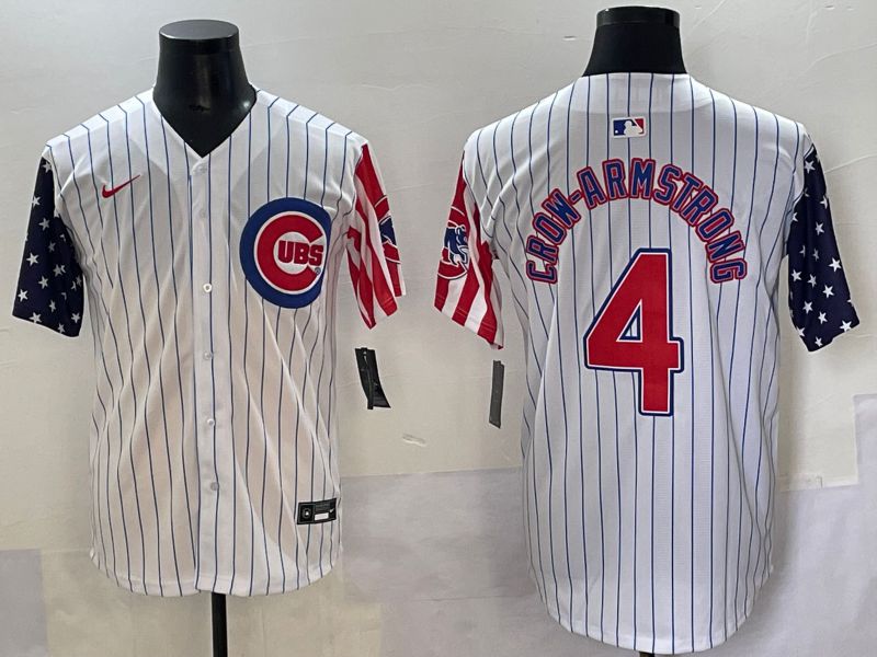 Men 2025 Chicago Cubs #4 Crow-Armstrong White Stripe a generation of national flags Joint Name Nike MLB Jersey style 1